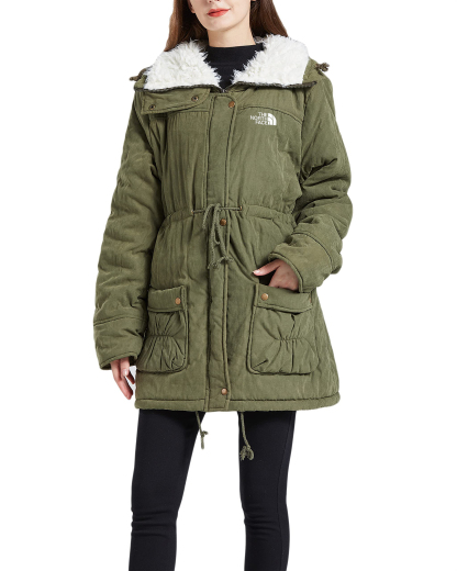 Manteau d'hiver mi-long épais et chaud doublé en fausse laine d'agneau pour femme