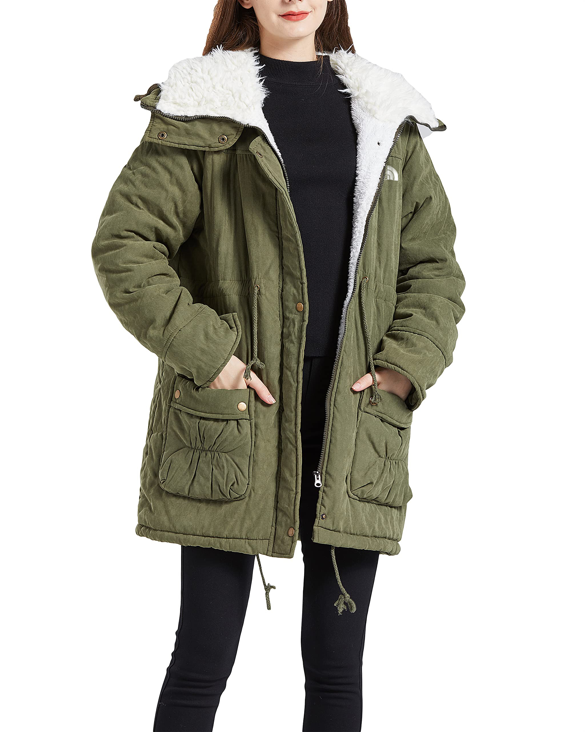 Manteau d'hiver mi-long épais et chaud doublé en fausse laine d'agneau pour femme