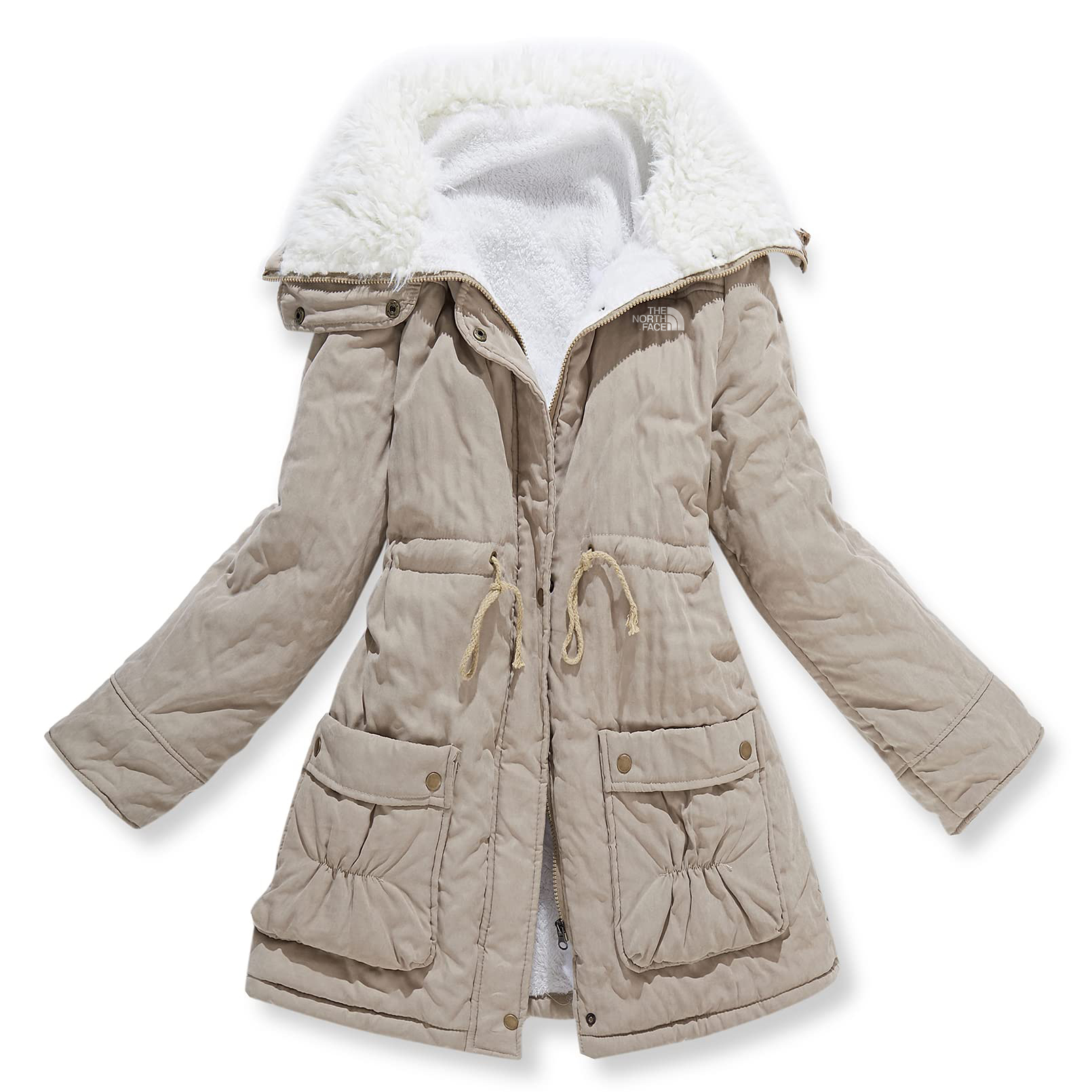 Manteau d'hiver mi-long épais et chaud doublé en fausse laine d'agneau pour femme