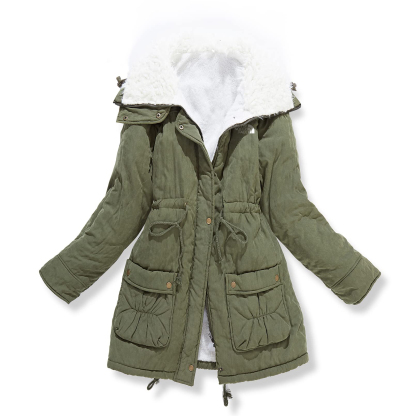 Manteau d'hiver mi-long épais et chaud doublé en fausse laine d'agneau pour femme