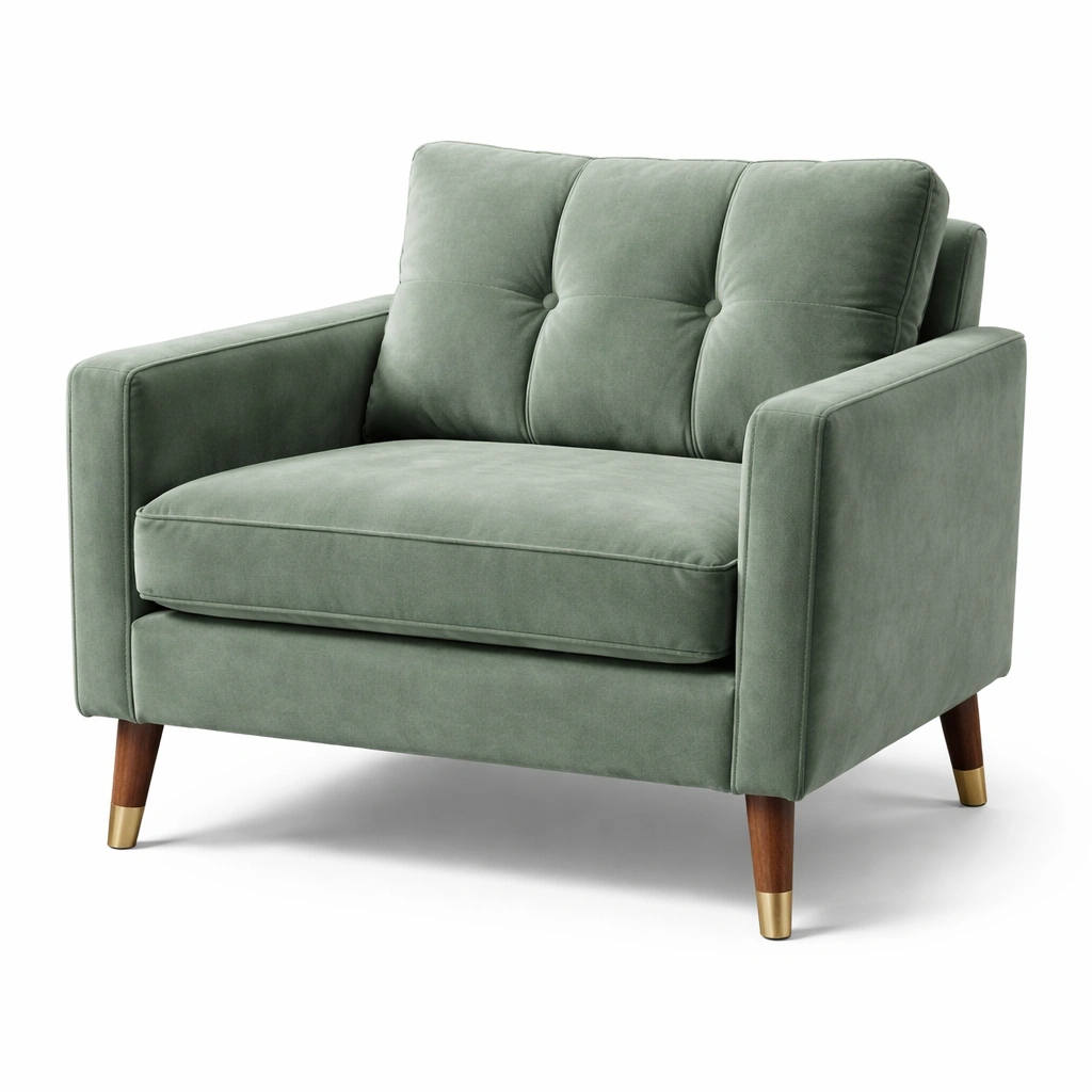 Sillón de terciopelo verde con patas de madera-LIVVEXA