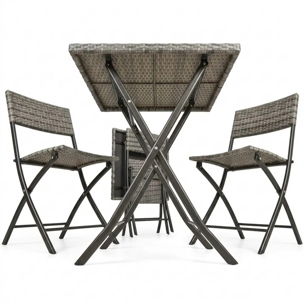 Conjunto de Jardín Exterior para 2 Personas, Resistente a la Intemperie, Incluye 2 Sillas y 1 Mesa, Plegable y Compacto – Gris