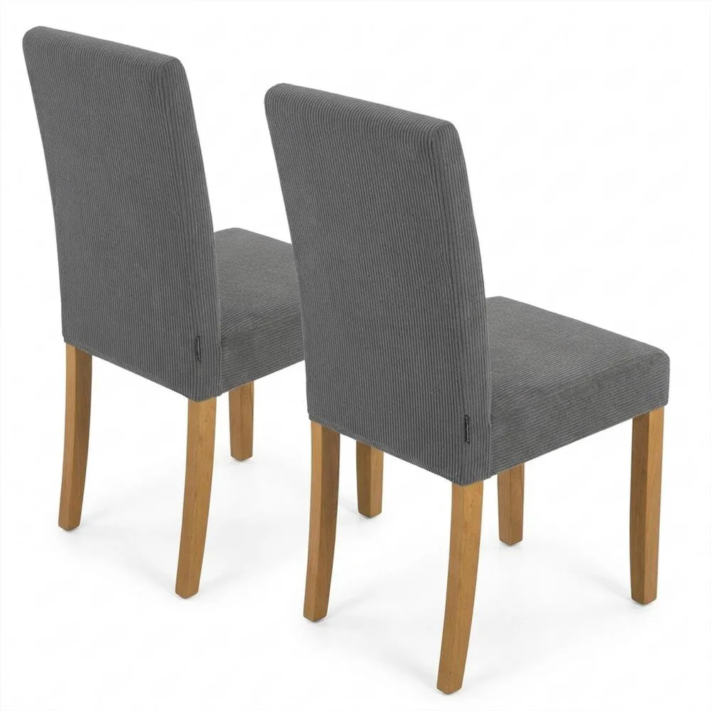 Sillas de Comedor Tapizadas con Cubierta de Pana, Estructura de Madera Estable, Color Gris