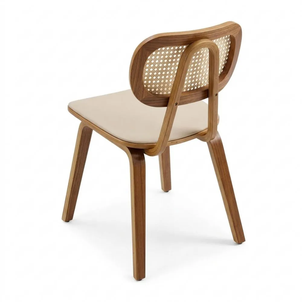 Sillas de Cocina de Cuero Sintético Beige con Respaldo de Ratán