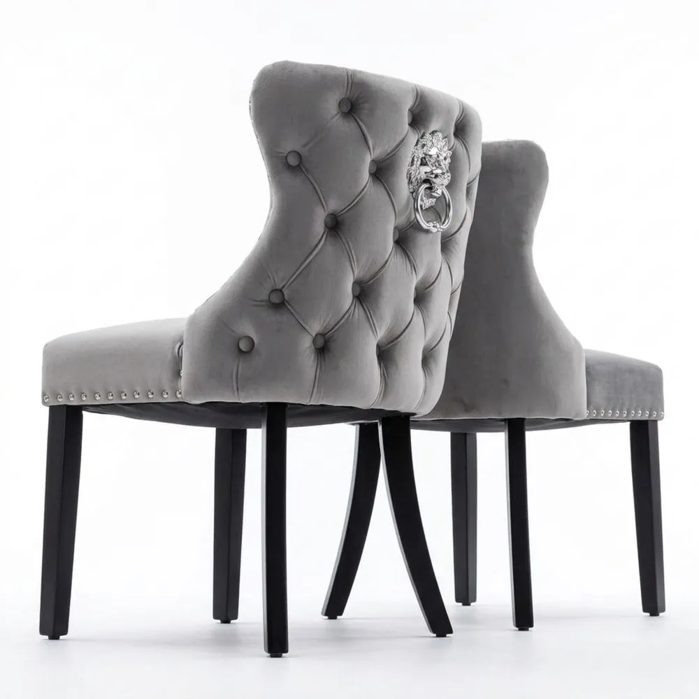 Sillas de Comedor de Terciopelo Modernas con Diseño Único en el Respaldo, Patas de Madera, Color Gris
