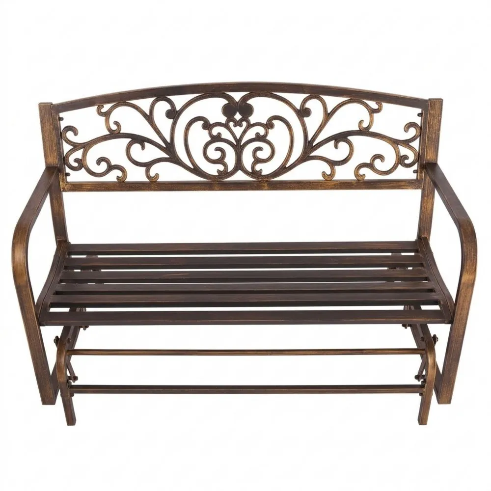 Banco de Jardín de Metal 127 cm para Exterior con Respaldo Decorativo