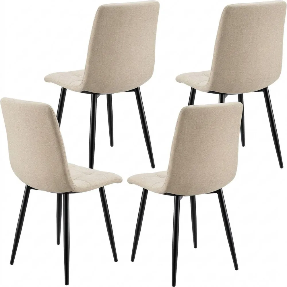 Juego de 4 sillas de comedor modernas con tela de lino y patas de metal