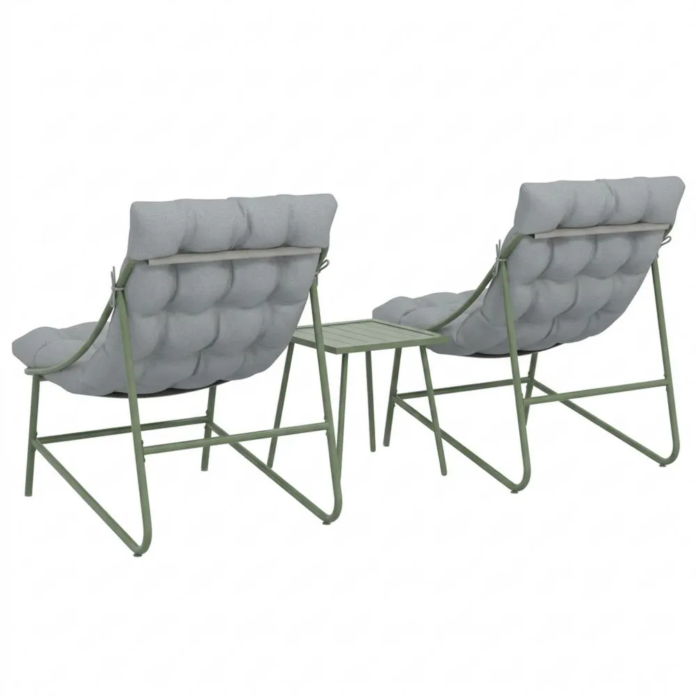 Conjunto de Muebles de Jardín de 3 Piezas con Cojines, 2 Sillas y Mesa de Café para Exterior, Gris Claro