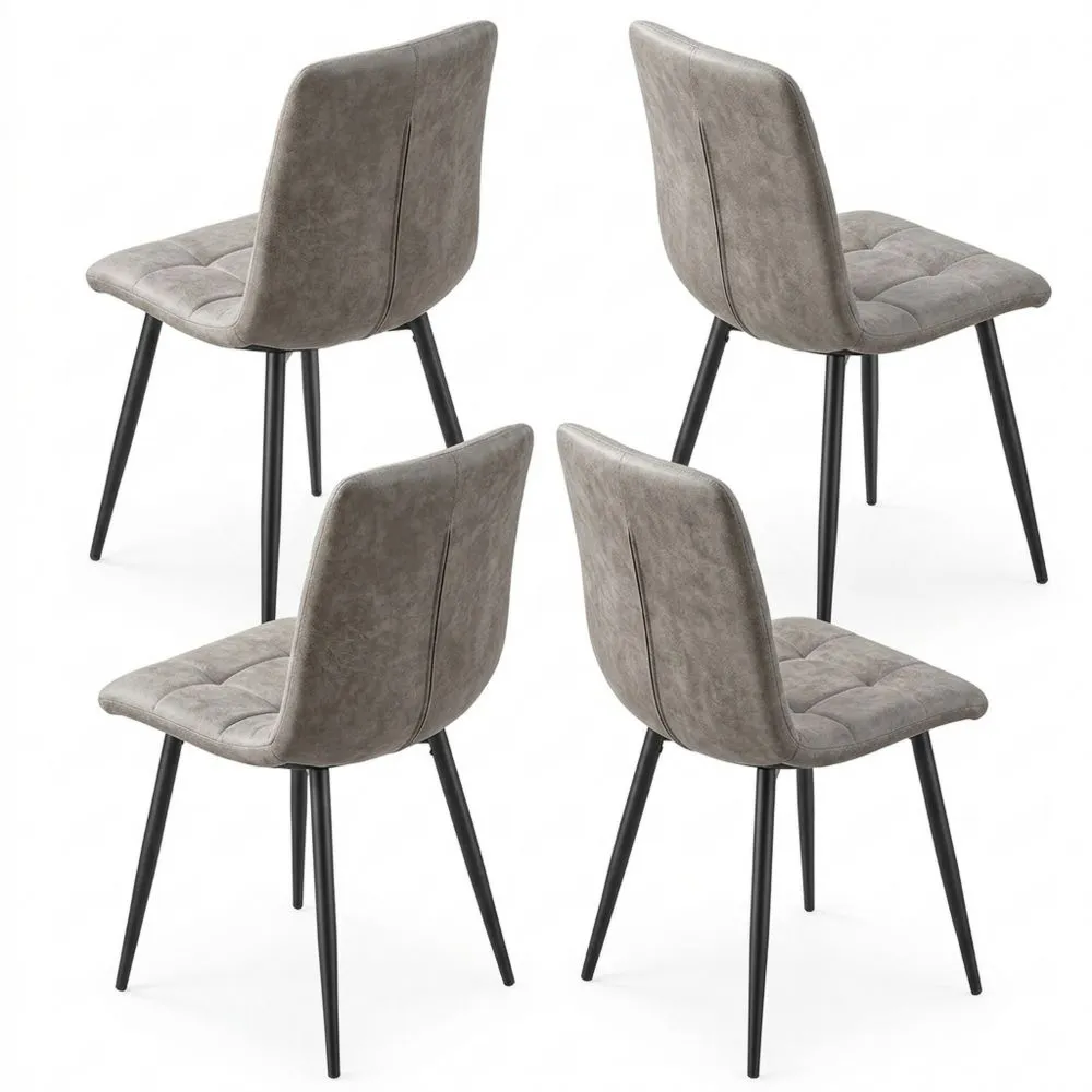 Juego de 4 sillas de comedor, tela técnica, tapizadas con patas de metal negro, aptas para salón y sala de espera, color gris caqui