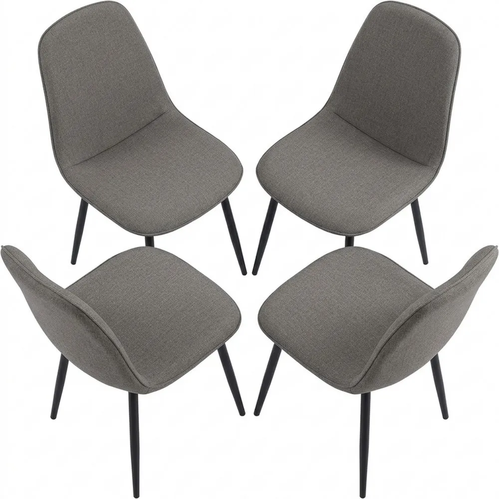Juego de 4 sillas de comedor acolchadas para cocina, respaldo y soporte hasta 150 kg, color gris claro, material de tela