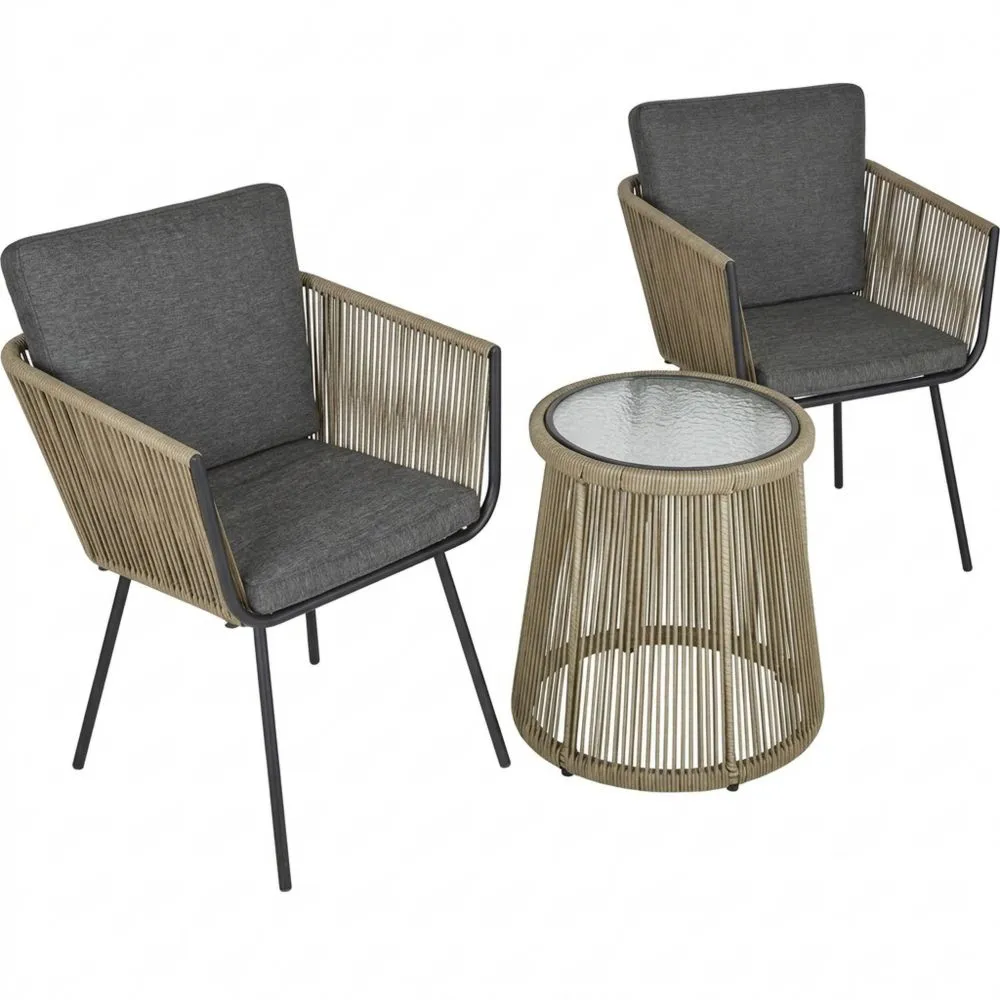 Conjunto de Jardín Exterior de 3 Piezas con Sillas de Ratán y Mesa