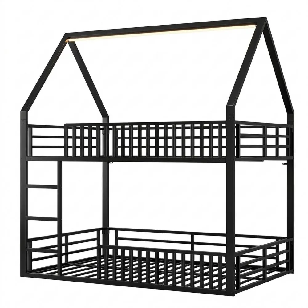 Litera con Valla y Luz LED, 140 x 200 cm, Negro