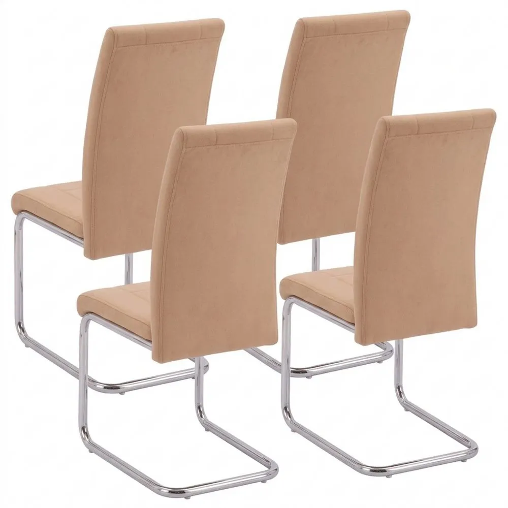 Juego de 4 sillas modernas de tela beige con patas cromadas