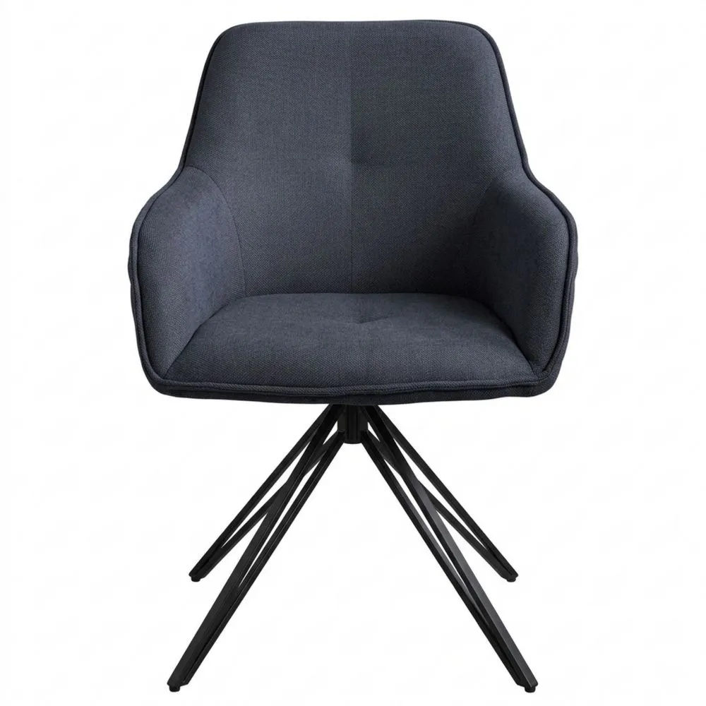 Silla de Comedor Giratoria con Respaldo y Reposabrazos, Tapizado de Tela Antracita, Patas Metálicas, Diseño Ergonómico Moderno