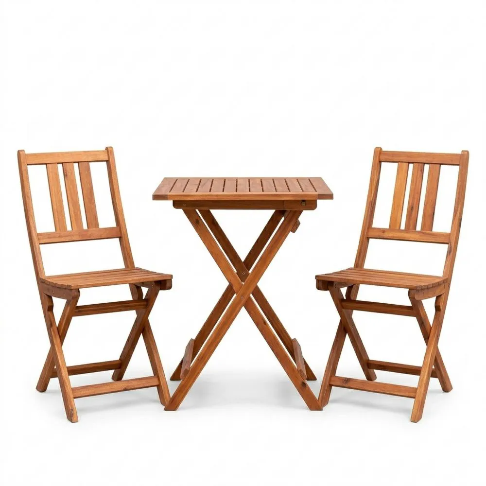 Conjunto de Bistro de 3 Piezas de Madera Acacia para Exterior
