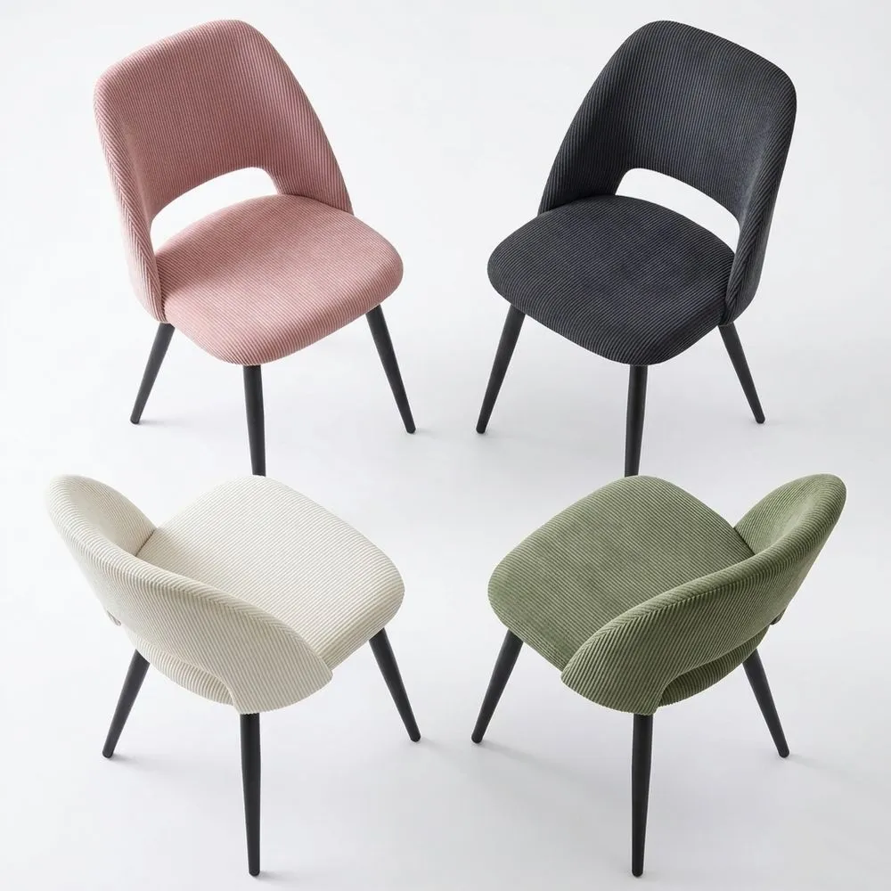 Sillas de Comedor Acolchadas con Respaldo de Terciopelo a Rayas, Conjunto de 4