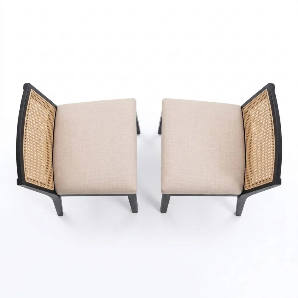 Conjunto de 2 sillas de comedor con respaldo de ratán y asiento tapizado, ideal para cocina o salón