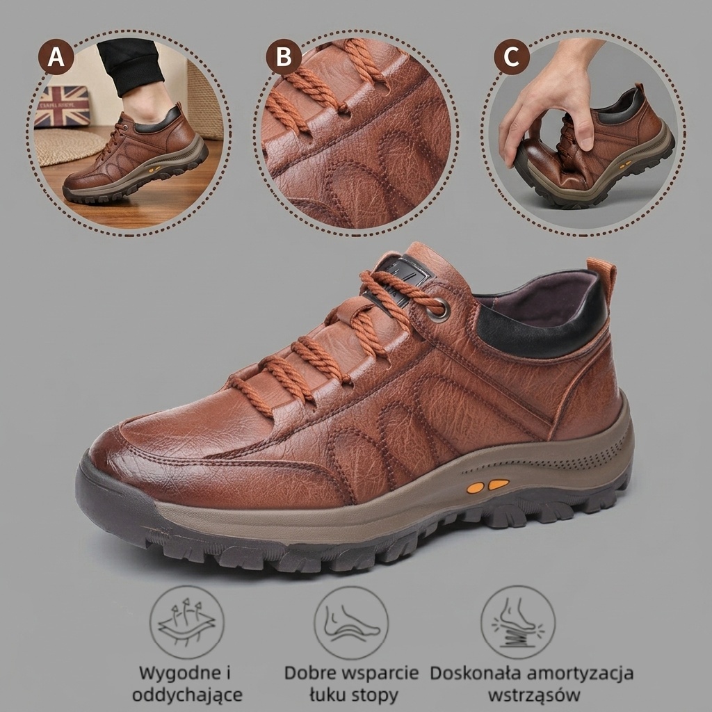 🔥 50% zniżki tylko dziś! Nie przegap! ⏰ Ergonomicznie zaprojektowane buty ortopedyczne – zapewniają naturalne wsparcie łuku stopy 👞 Skutecznie łagodzą ból stóp