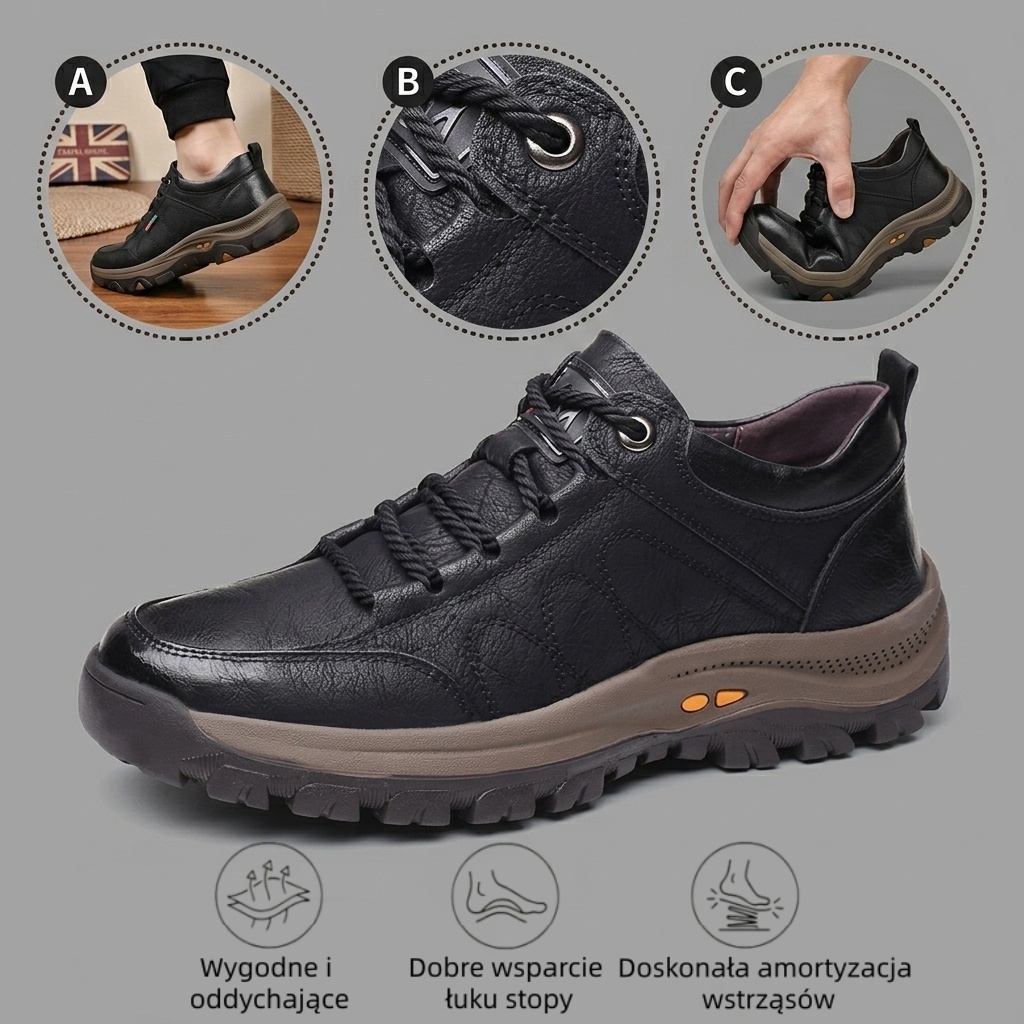 🔥 50% zniżki tylko dziś! Nie przegap! ⏰ Ergonomicznie zaprojektowane buty ortopedyczne – zapewniają naturalne wsparcie łuku stopy 👞 Skutecznie łagodzą ból stóp