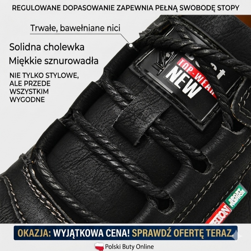 🔥 50% zniżki tylko dziś! Nie przegap! ⏰ Ergonomicznie zaprojektowane buty ortopedyczne – zapewniają naturalne wsparcie łuku stopy 👞 Skutecznie łagodzą ból stóp