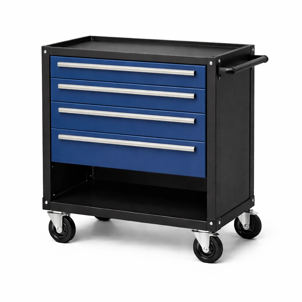 Werkstattwagen stahl blau schwarz vier schubladen mit rollen-ROOMFINO