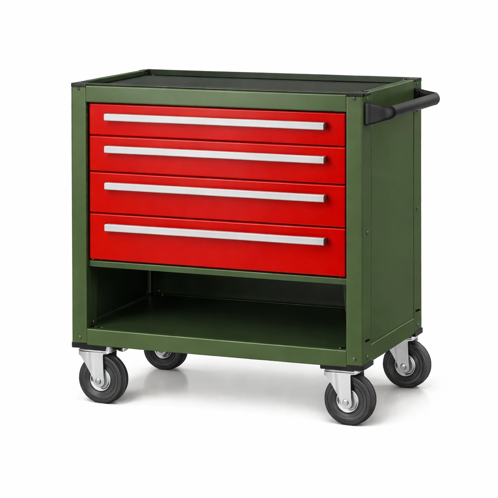 Werkstattwagen stahl rot grün mit rollen 70x40x85cm-ROOMFINO
