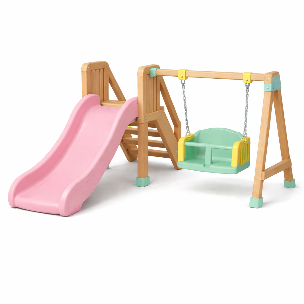 Kinderspielgerät kinderrutsche und schaukelsitz aus holz und kunststoff innen außen-ROOMFINO