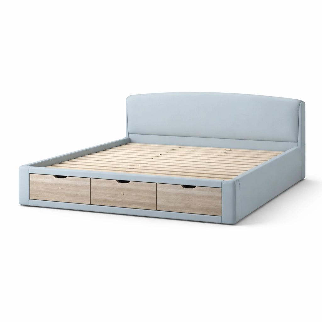Bett mit stauraum doppelbett mit schubladen hellblau pu leder holz-LIVCINO
