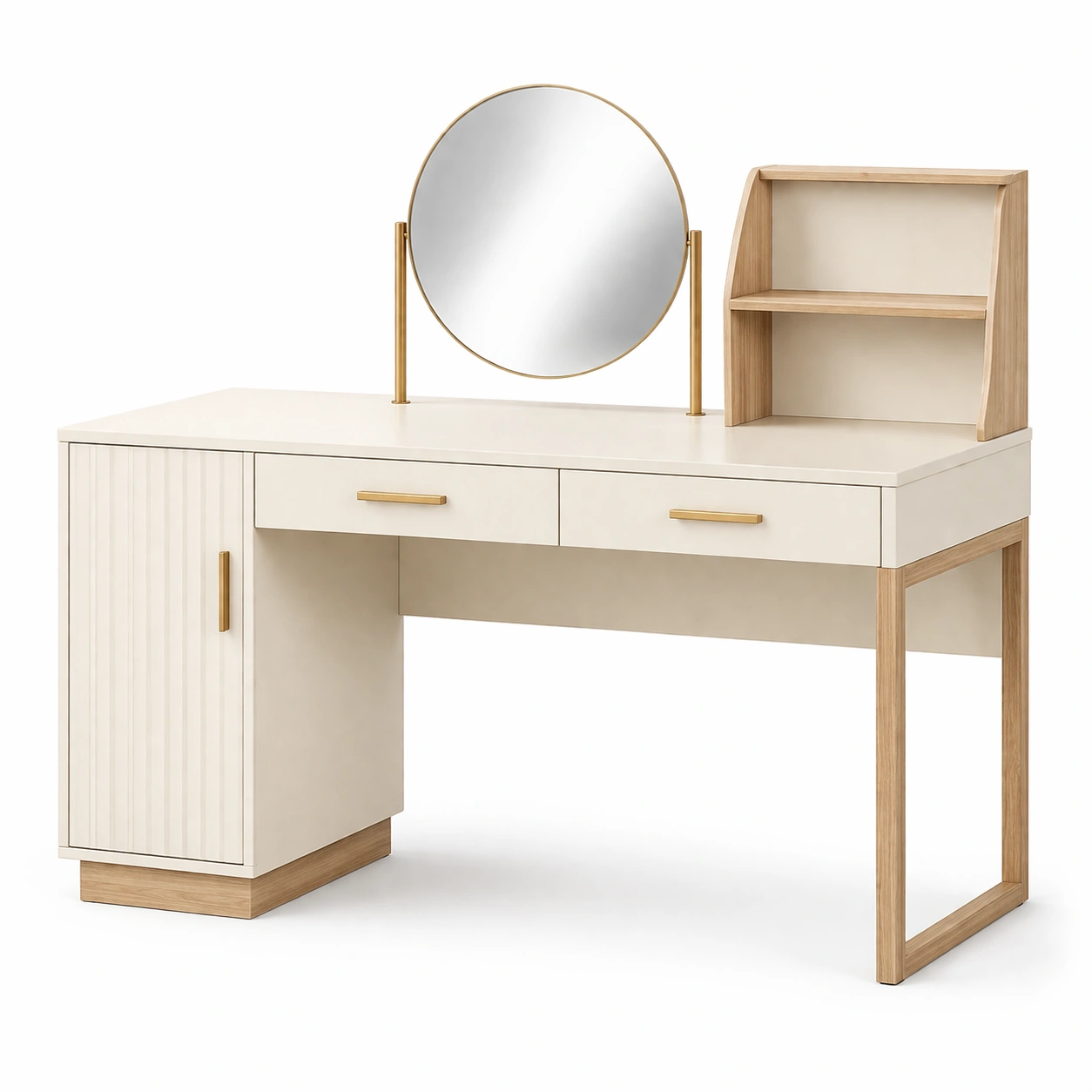 Schminktisch creme mit spiegel aus holz und mdf-LIVCINO