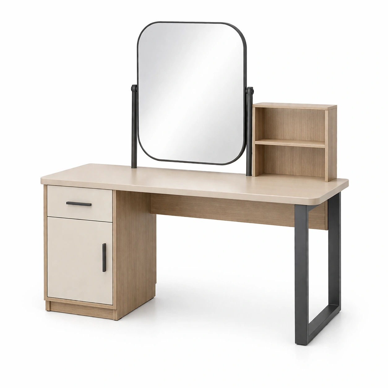 Schminktisch holz hellbraun metallrahmen spiegel 150x45x75 cm-LIVCINO