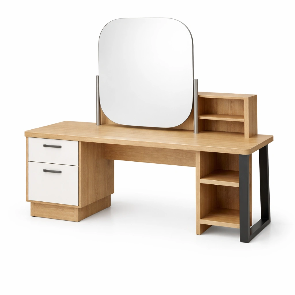 Schminktisch mit spiegel mdf stahl hellbraun weiß-LIVCINO