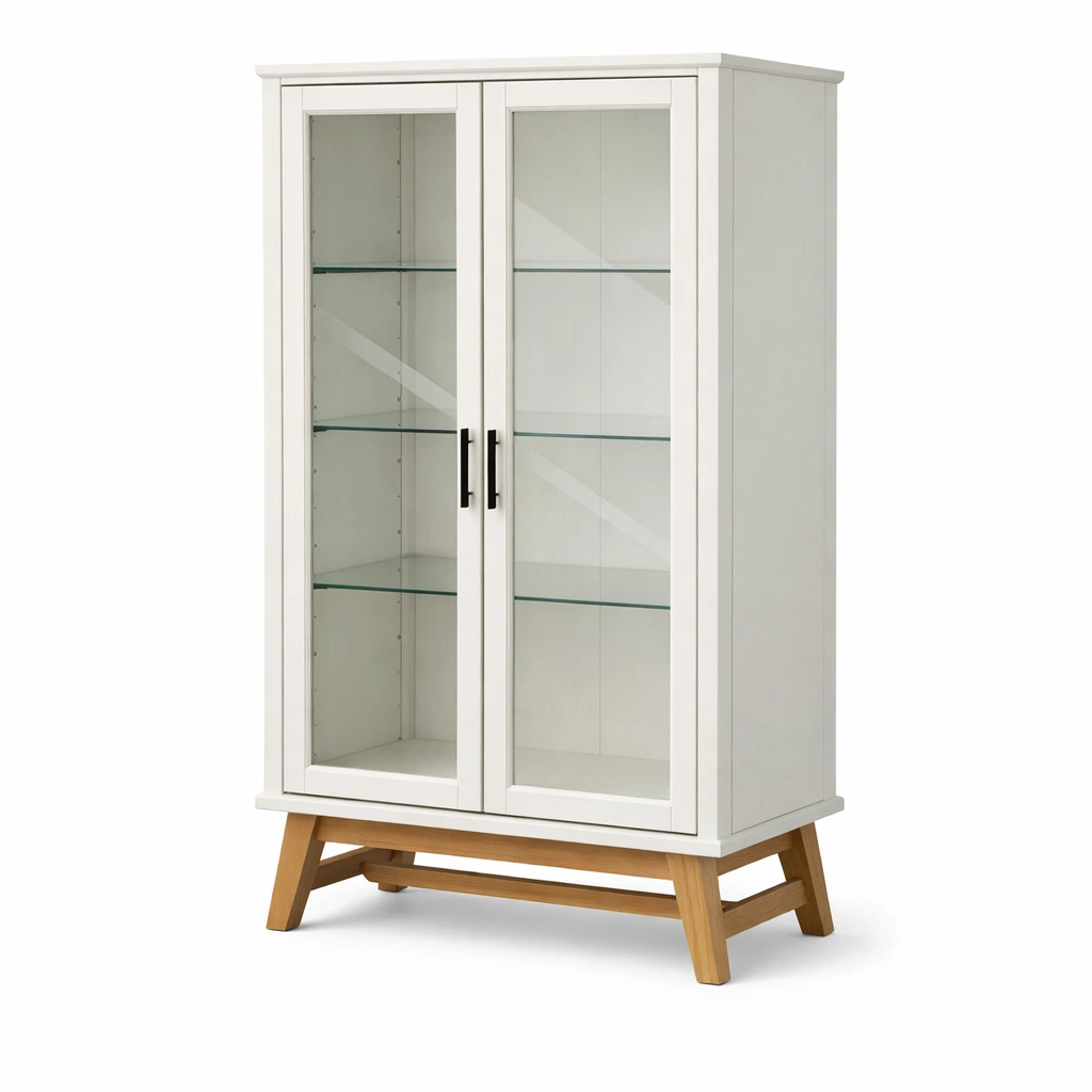 Vitrine gehärtetes glas mdf weiß buchenholz-LIVCINO