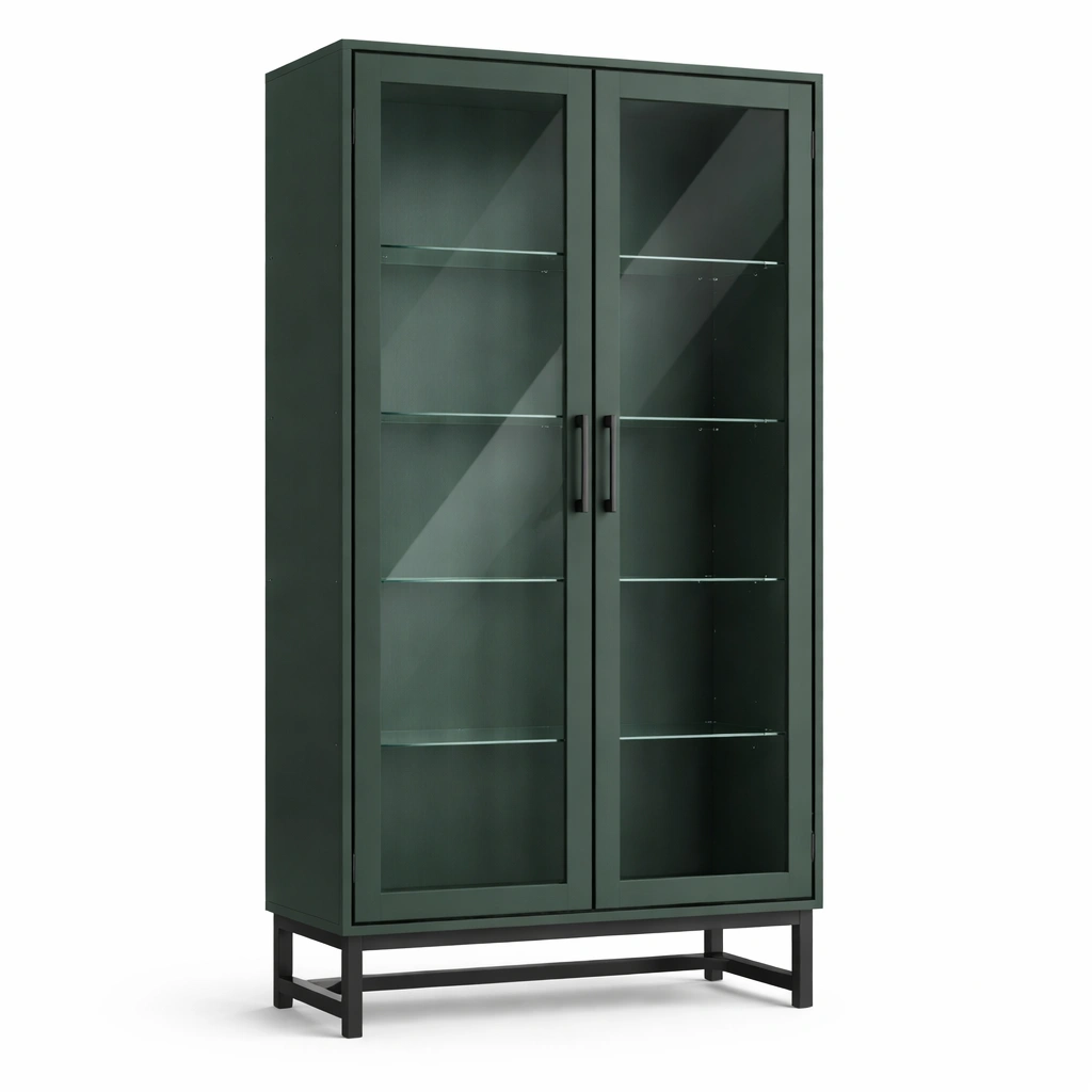 Vitrine metall mit glastüren grün 180x90x40cm-LIVCINO
