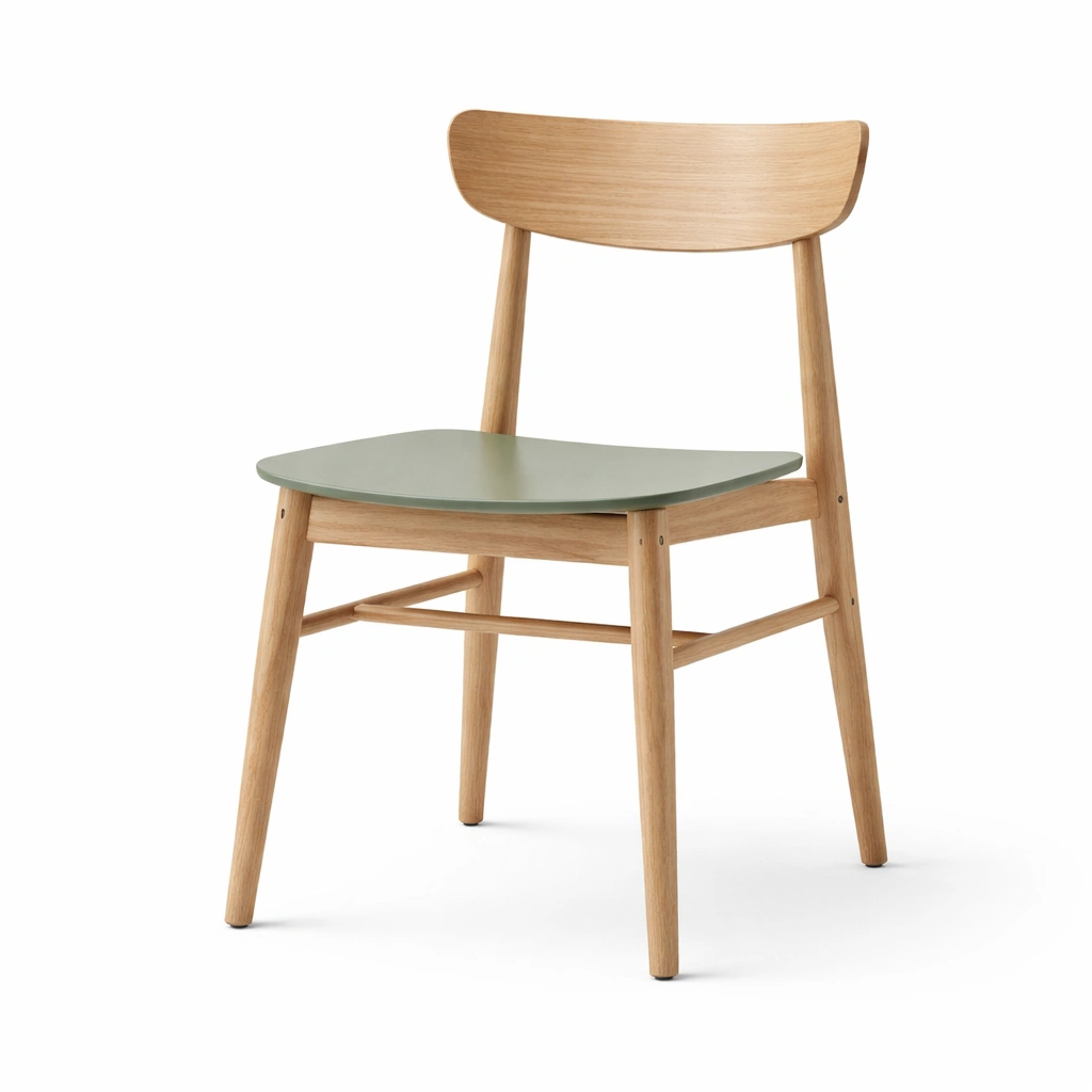 Esszimmerstuhl aus eichenholz mit grüner sitzfläche-LIVCINO