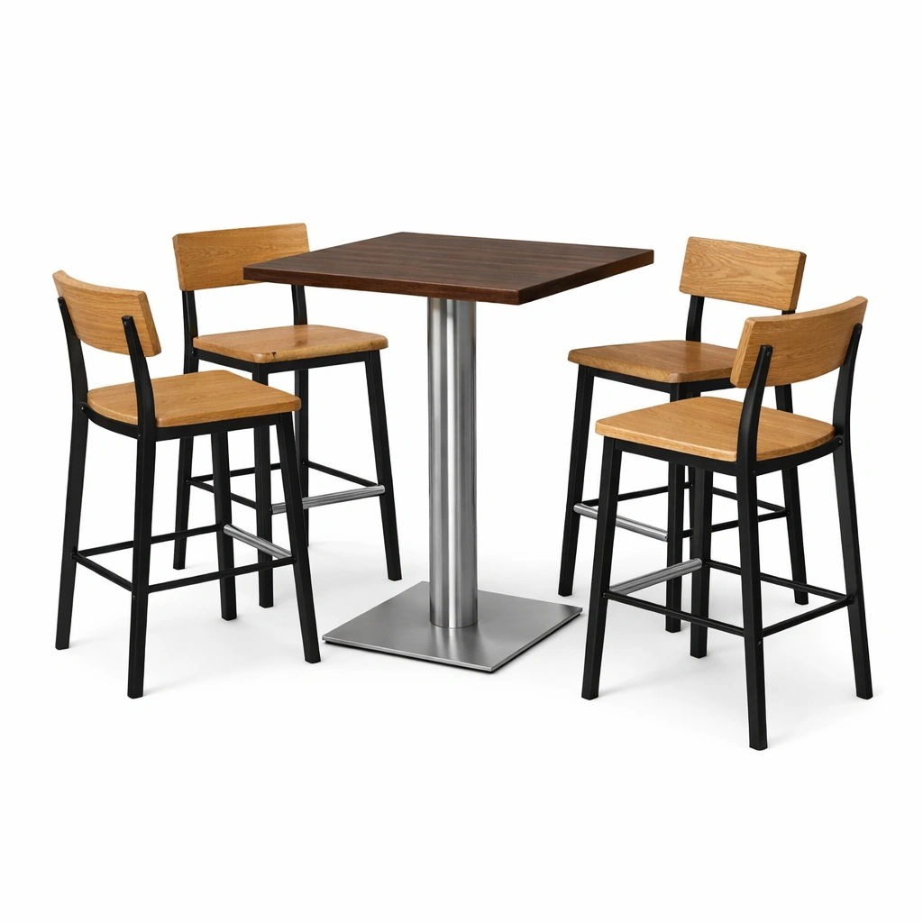 Barset mit Stühlen und Tisch aus Holz und Metall in Eiche Schwarz-LIVCINO