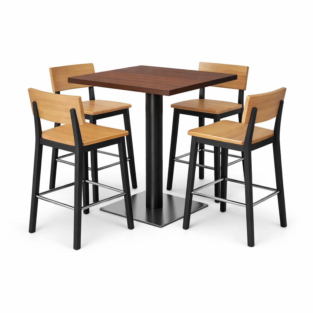 Barset esstischset quadratisch holz metall schwarz-LIVCINO