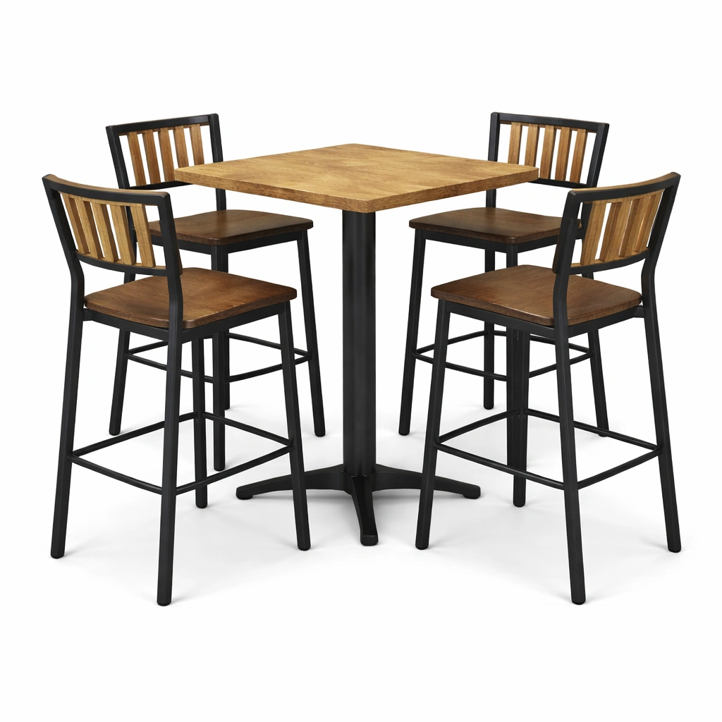 Barset essgruppe quadratisch eiche holz metall schwarz mit barhockern-LIVCINO