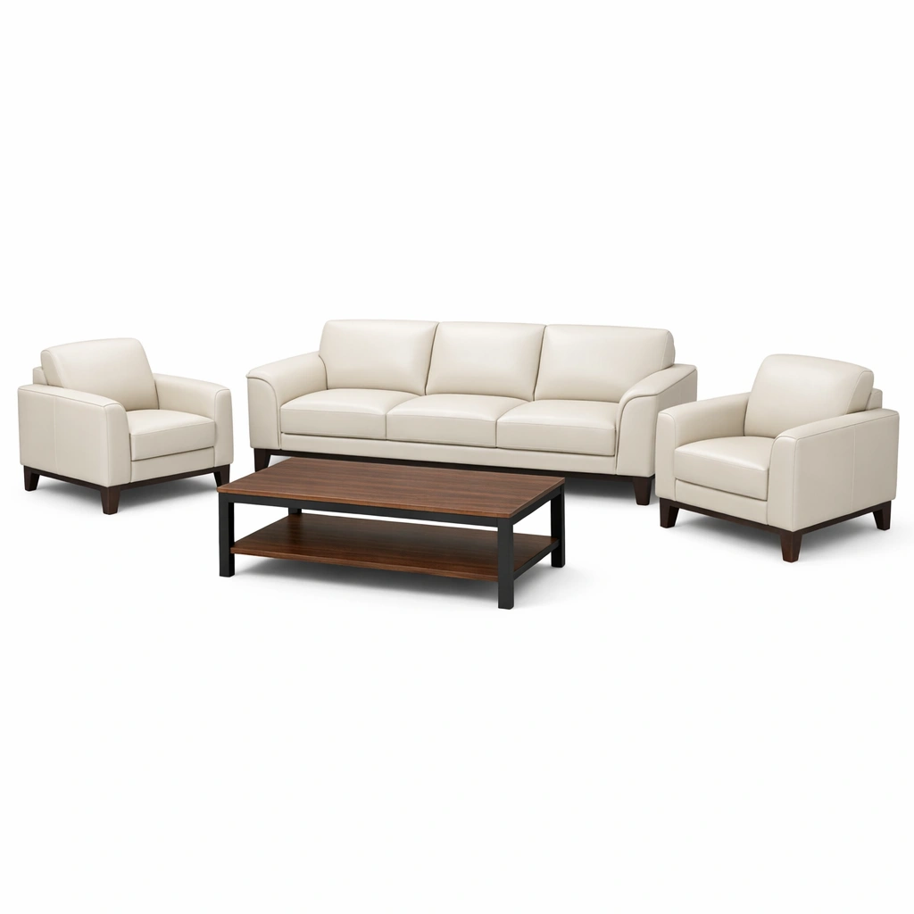 Sofaset kunstleder mit sofa sesseln und holztisch-LIVCINO