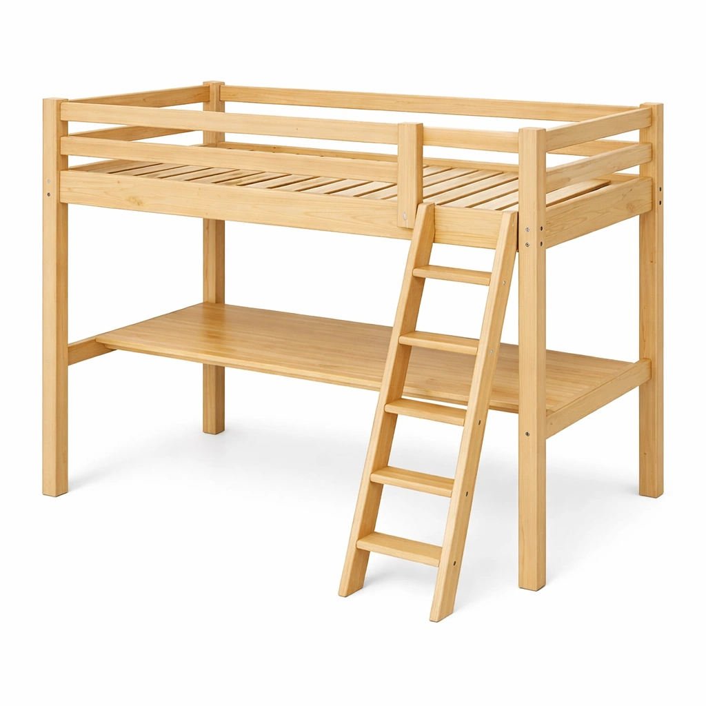 Hochbett aus kiefernholz mit leiter natur-LIVCINO