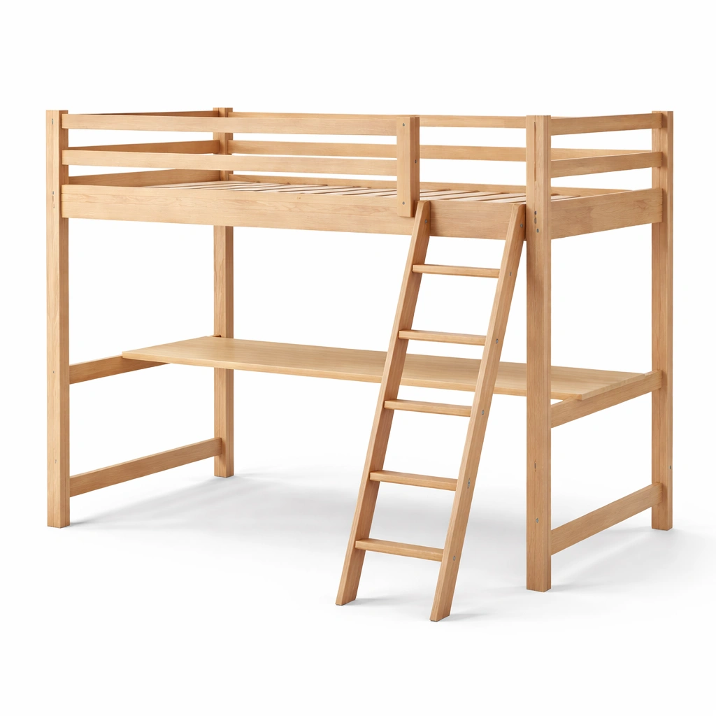 Hochbett aus kiefernholz mit leiter und schreibtisch-LIVCINO