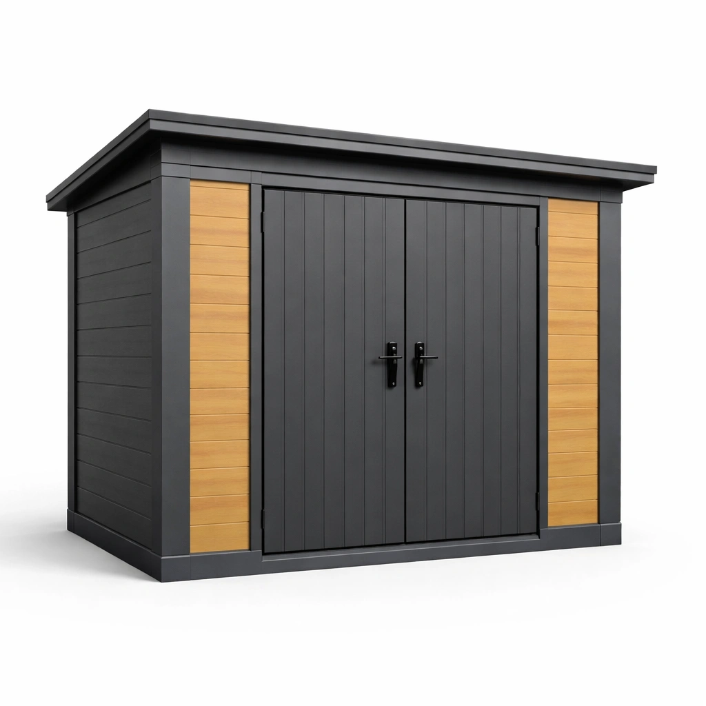 Gartenhaus metall kunststoff anthrazit mit holzoptik-HOMSENO