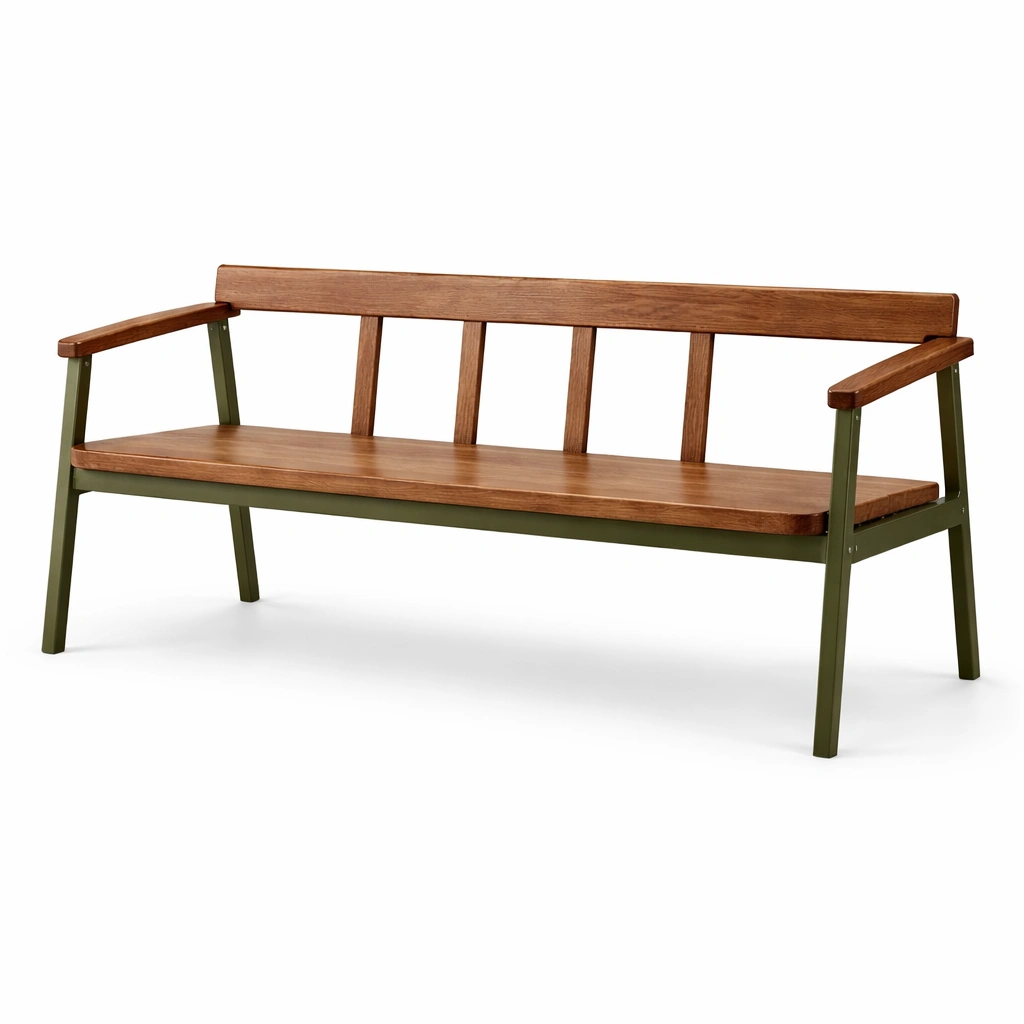 Bank holz mit rückenlehne und stahlrahmen-HOMSENO