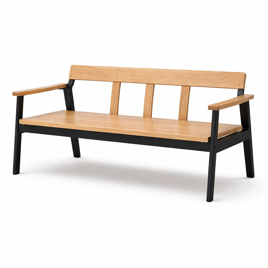 Bank aus eiche mit metallgestell natur schwarz-HOMSENO