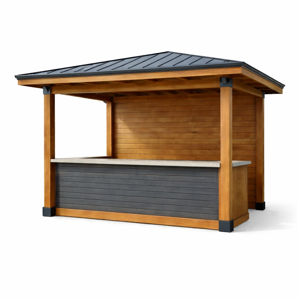 Barpavillon holz und metall mit tresen 400x250x300cm-HOMSENO