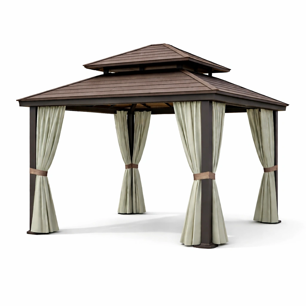 Pavillon aluminium mit stahlblechdach und polyester vorhängen-HOMSENO