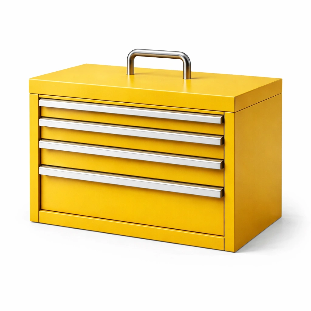 Werkzeugkasten stahl schubladen edelstahlgriff gelb-HOMSENO