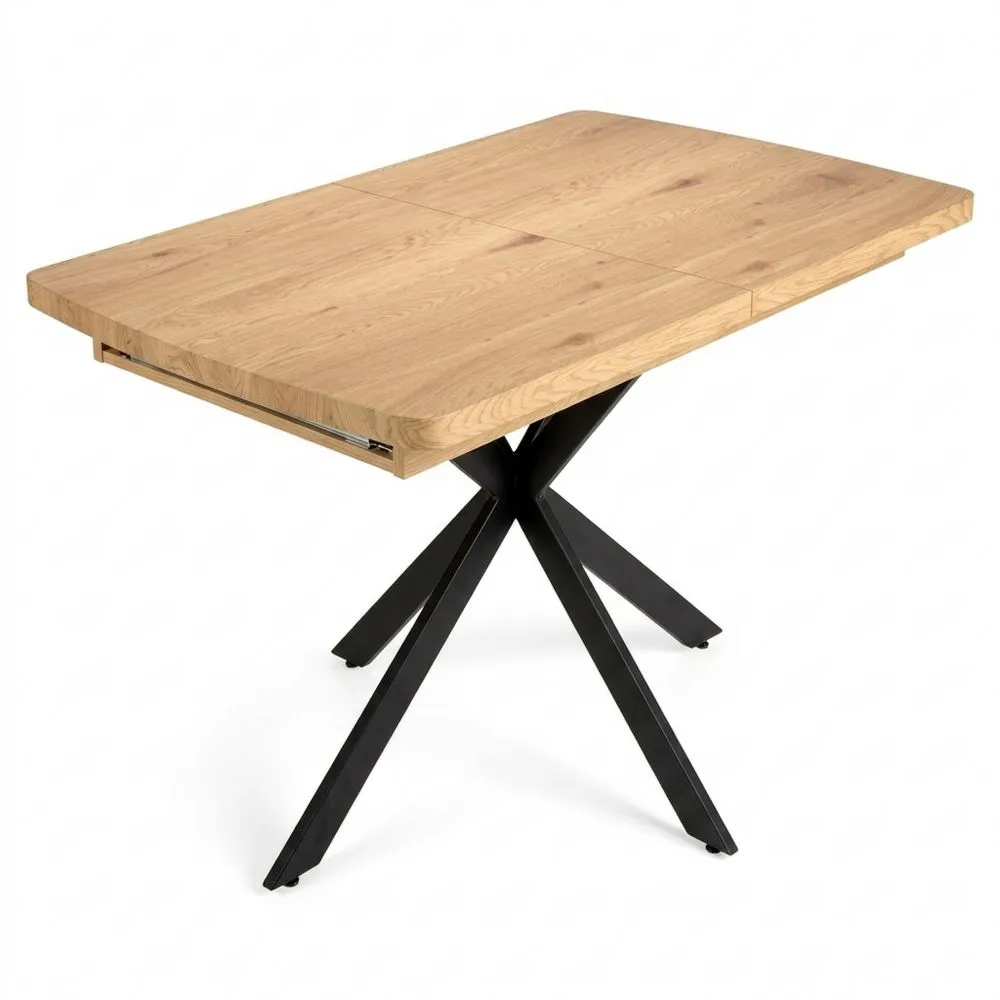 Mesa de Comedor Extensible Sincronizada en Roble y Metal Negro