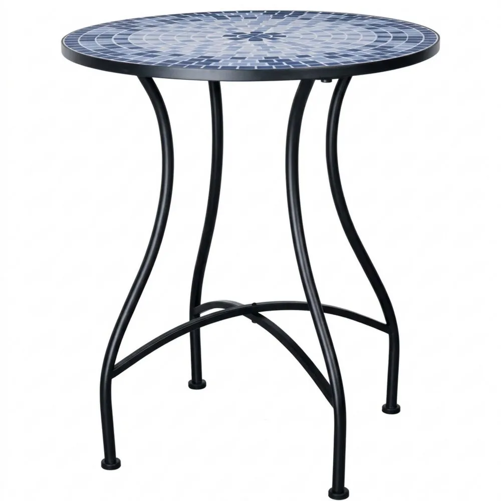 Mesa de Jardín Redonda de Mosaico Metálico para Balcón de 60 cm