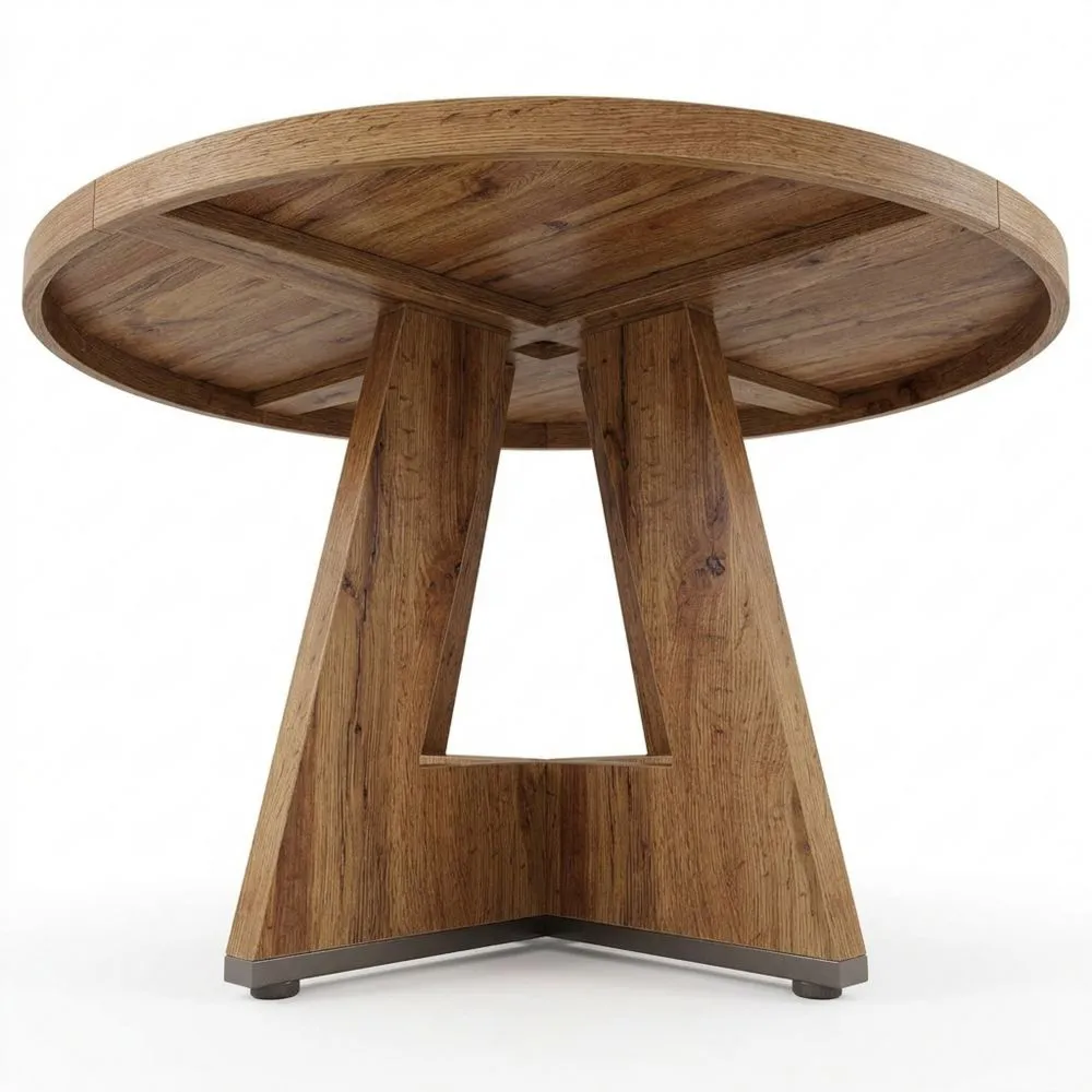 Mesa de Comedor Redonda de Madera Rústica para 4 Personas