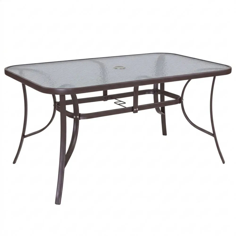 Mesa de Jardín Rectangular 150 x 90 cm Acero Color Taupe con Cristal Templado